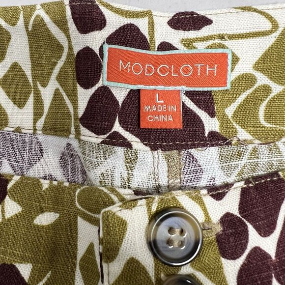 ModCloth Wide Leg Pants LARGE Giraffe Print Linen Blend Brown Green Safari - Picture 8 of 11
